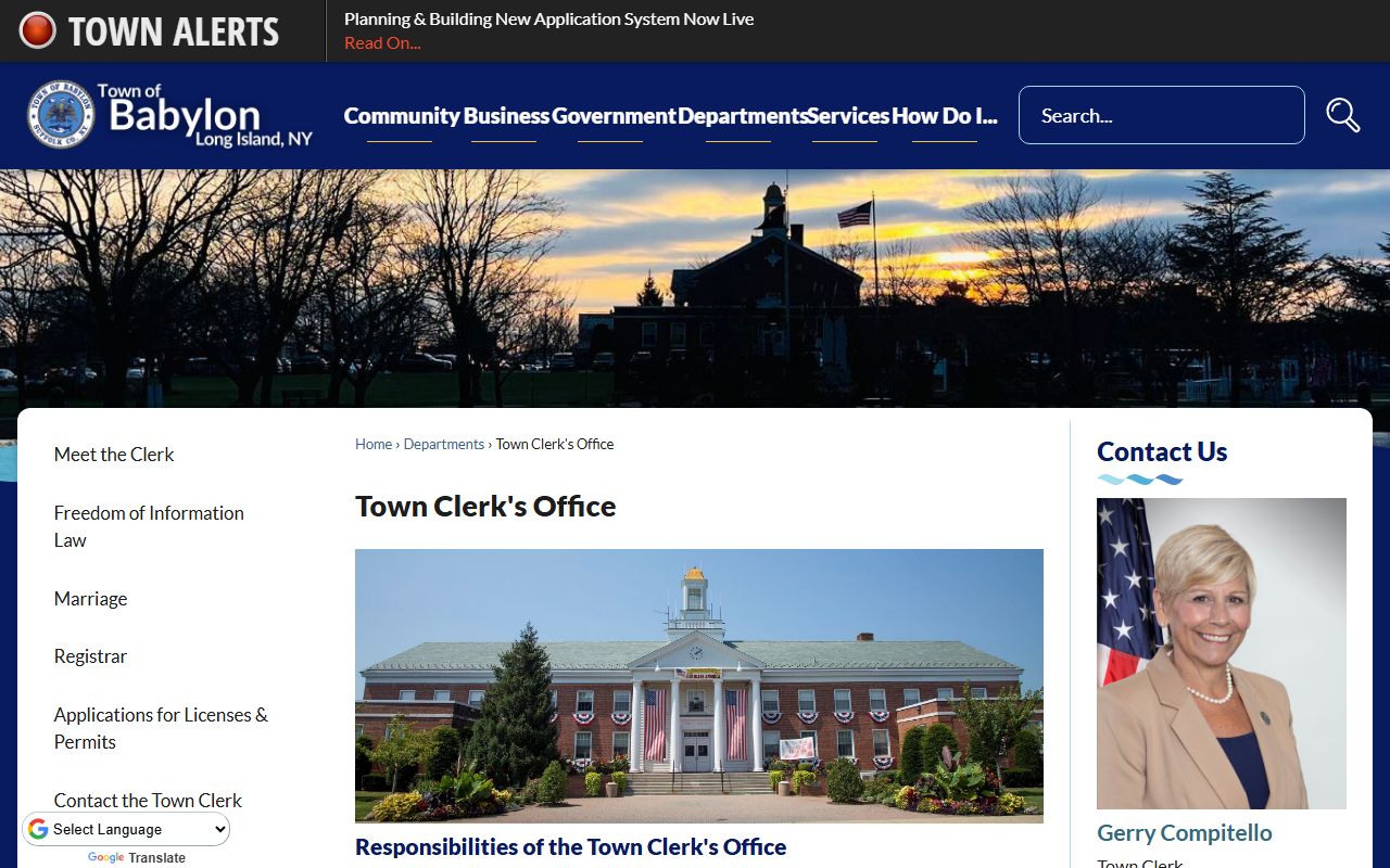 Town of Babylon Town Clerk's Office FOIL request page for recent bookings and public records