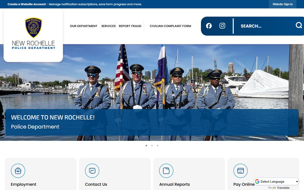 New Rochelle Police Department website showing records and booking information