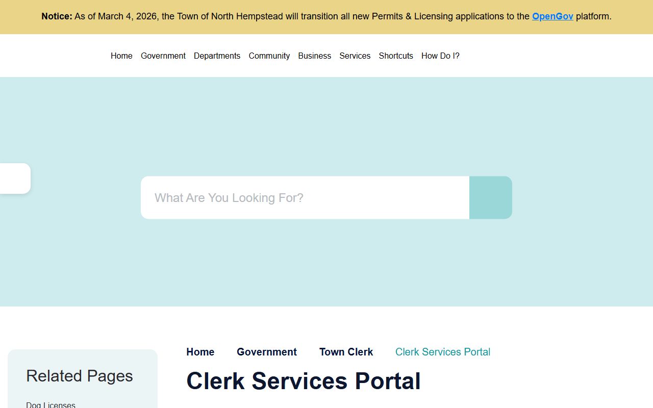Town of North Hempstead FOIL request page for accessing recent bookings and public records