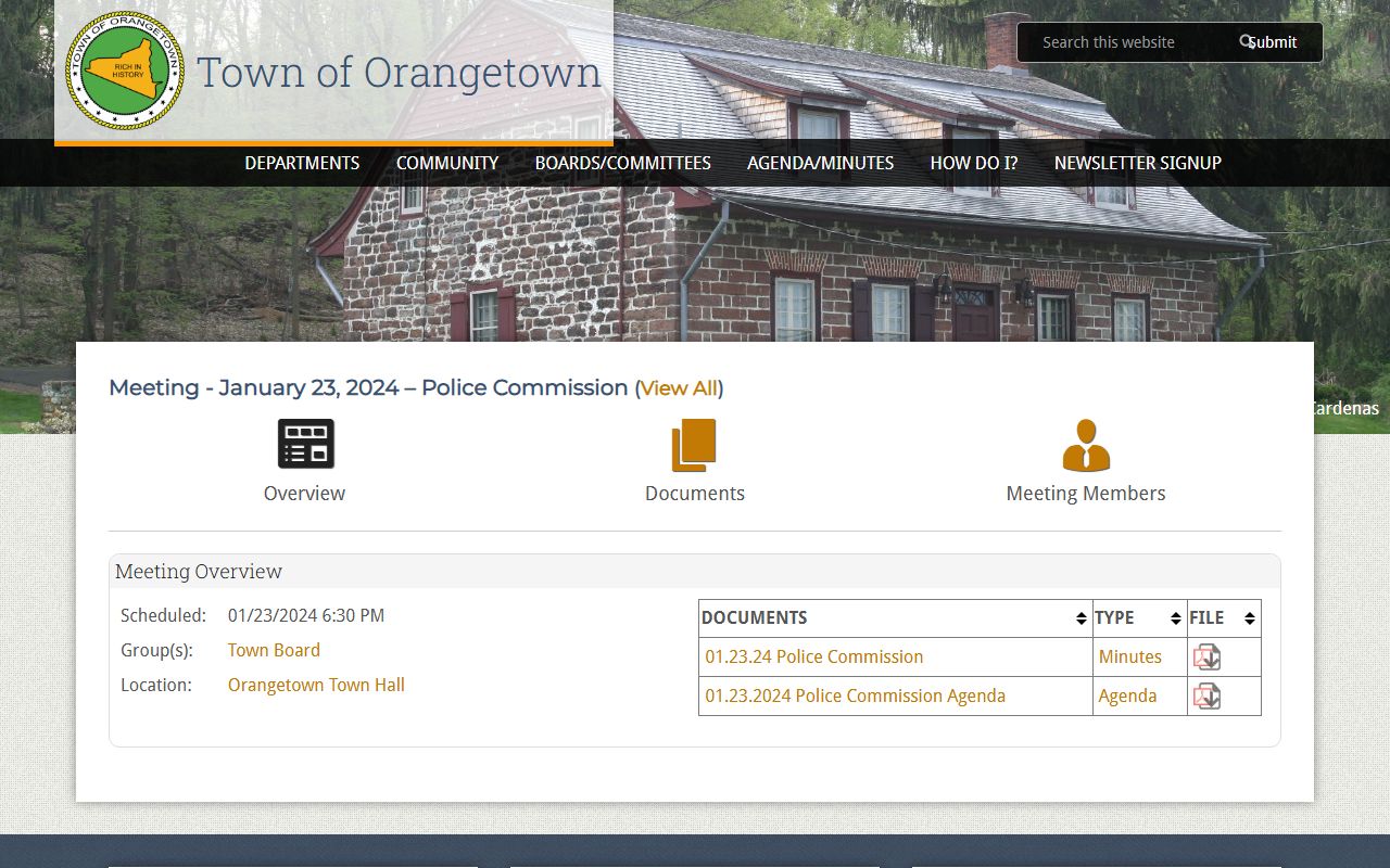 Orangetown Police Department website showing records and services