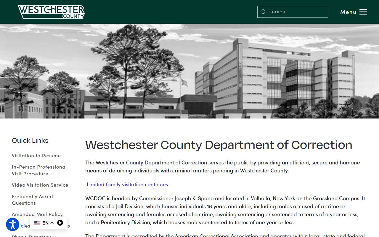 Westchester County Department of Correction facility information for Yonkers area recent bookings