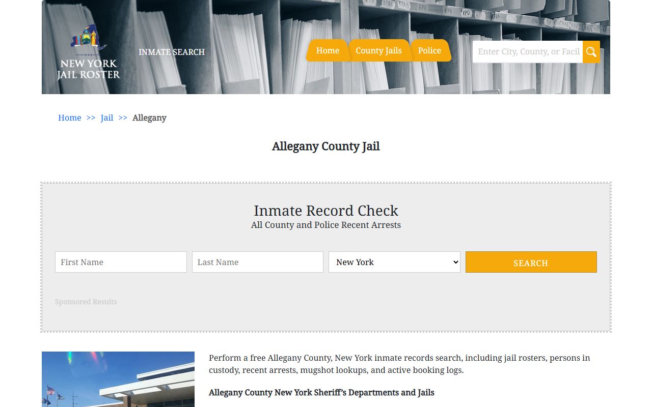 Allegany County jail roster showing current inmate bookings and custody status