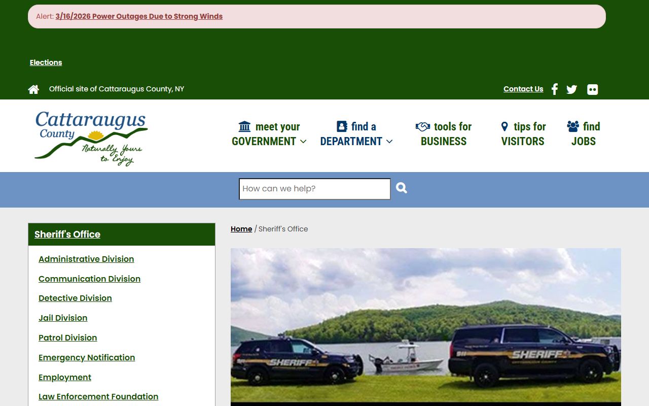 Cattaraugus County Sheriff's Office website showing inmate information and recent bookings