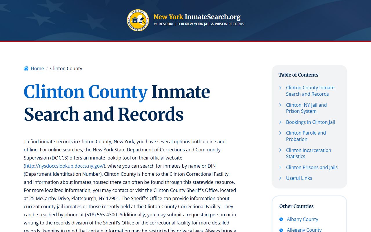Clinton County inmate search showing recent bookings and custody status