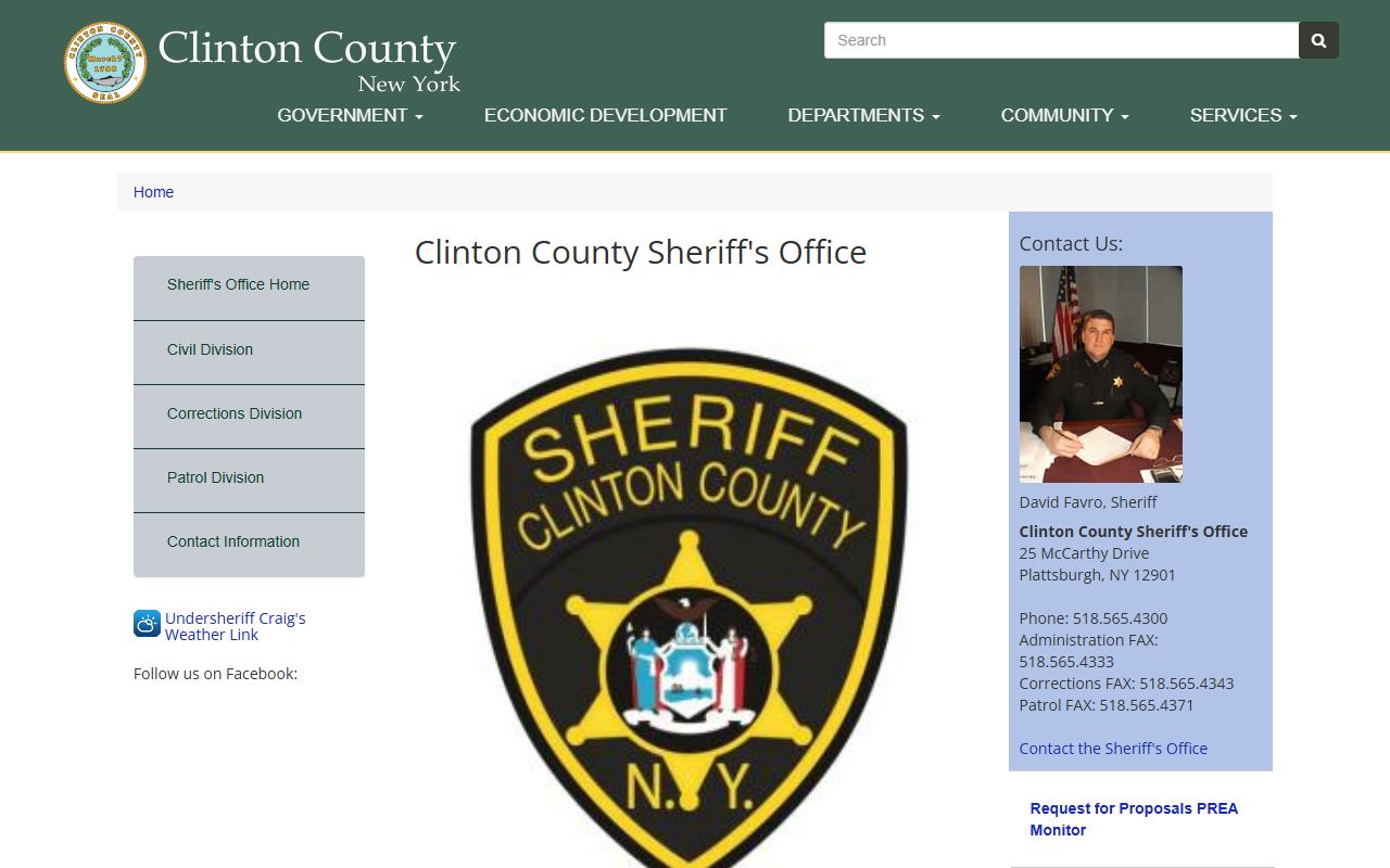 Clinton County Sheriff's Office website showing inmate search and recent bookings information