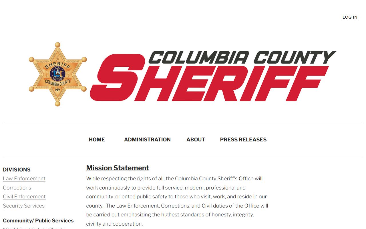 Columbia County Sheriff's Office website showing inmate roster and recent bookings information