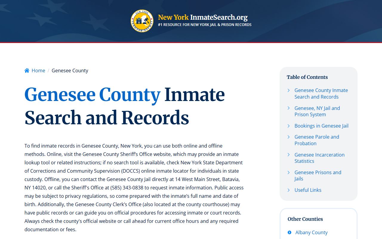 Genesee County inmate search results showing recent bookings and custody information
