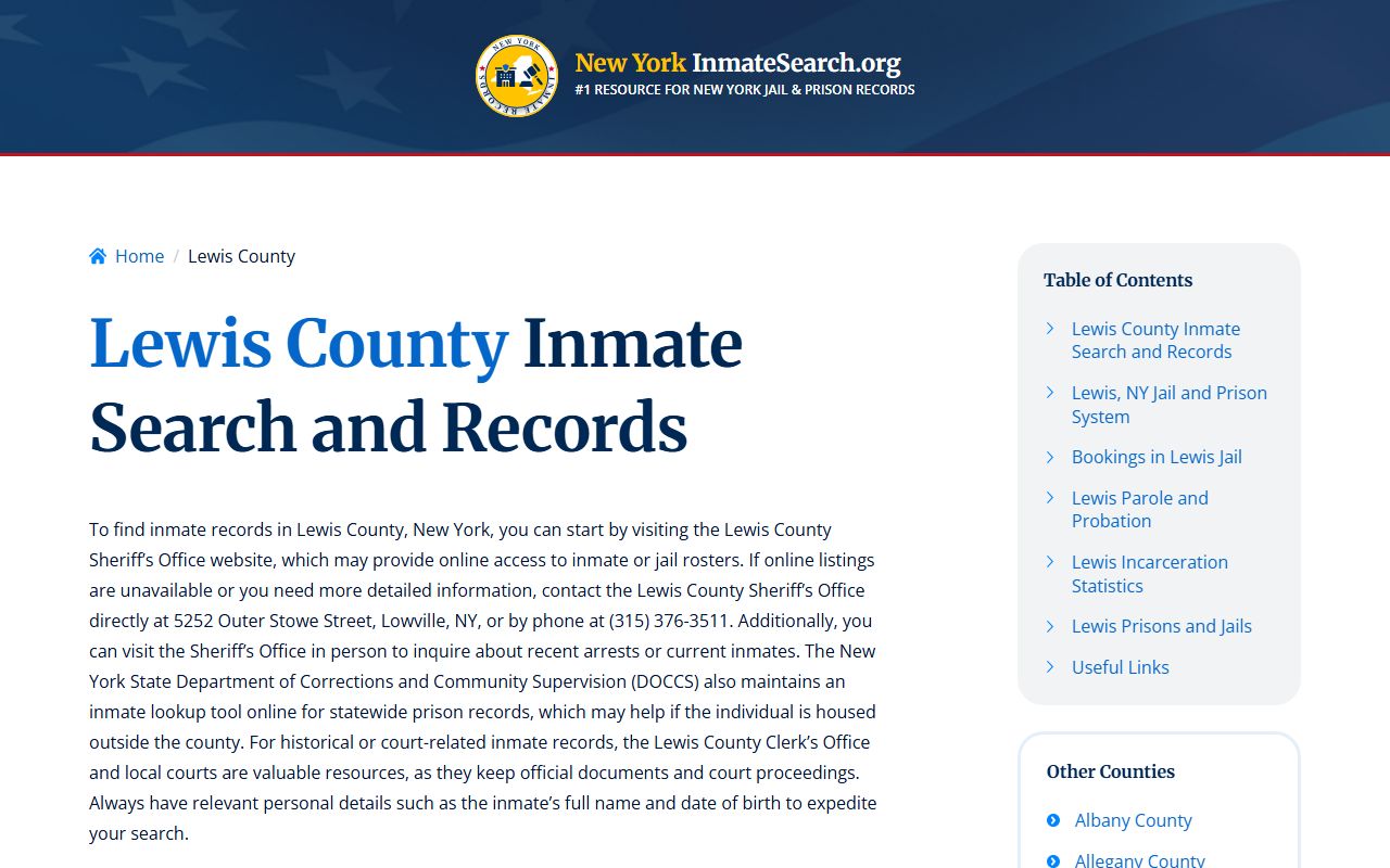 Lewis County inmate search information showing booking records and custody status