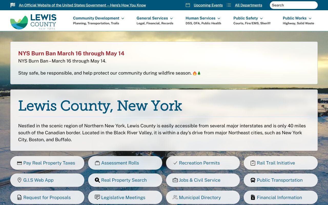 Lewis County Sheriff's Office website showing law enforcement and jail services for recent bookings
