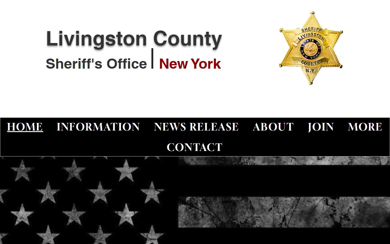 Livingston County Sheriff's Office website showing law enforcement and corrections services for recent bookings