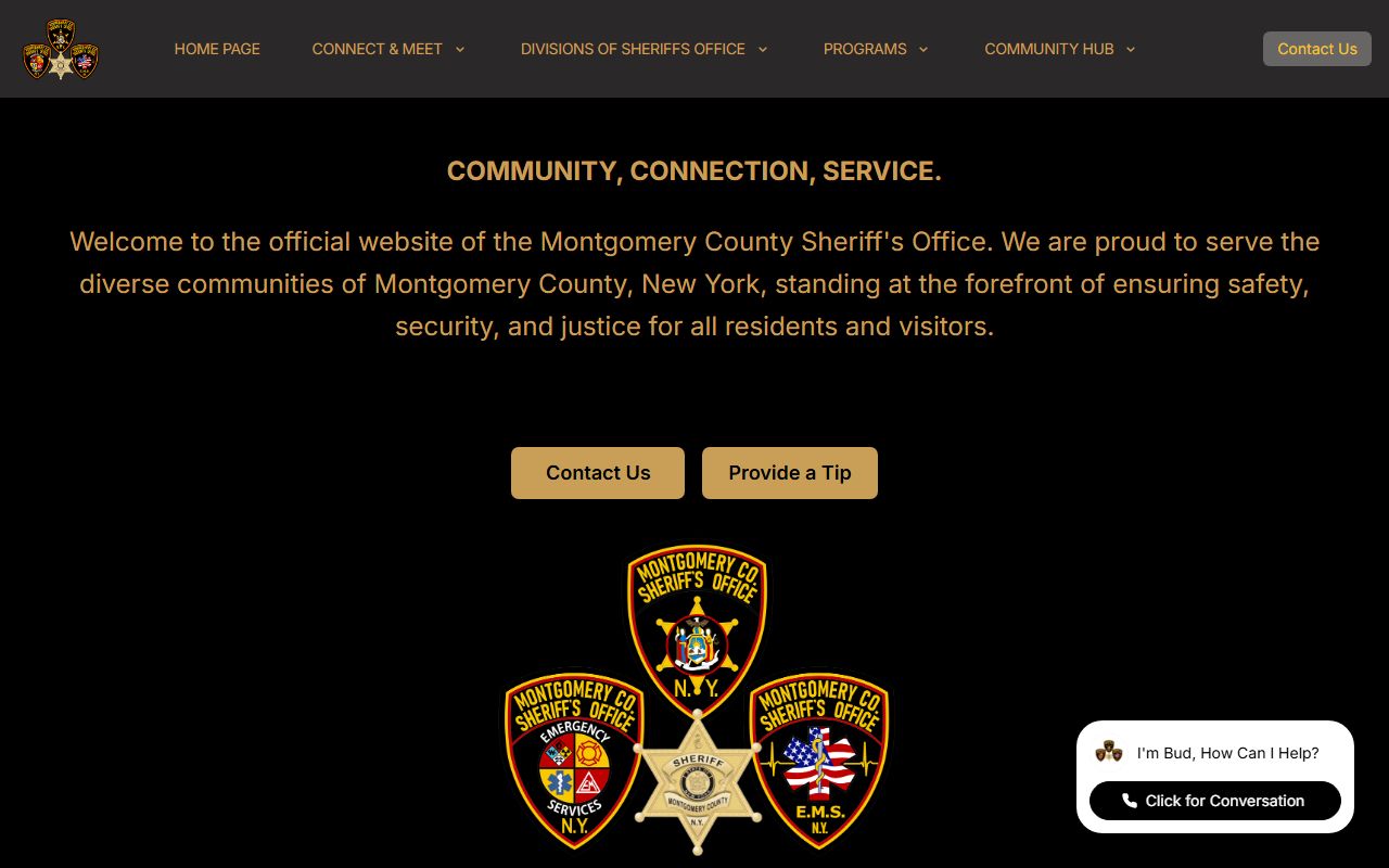 Montgomery County Sheriff's Office website showing inmate search and recent bookings access