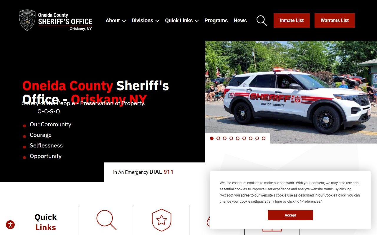 Oneida County Sheriff's Office website showing recent bookings and inmate information