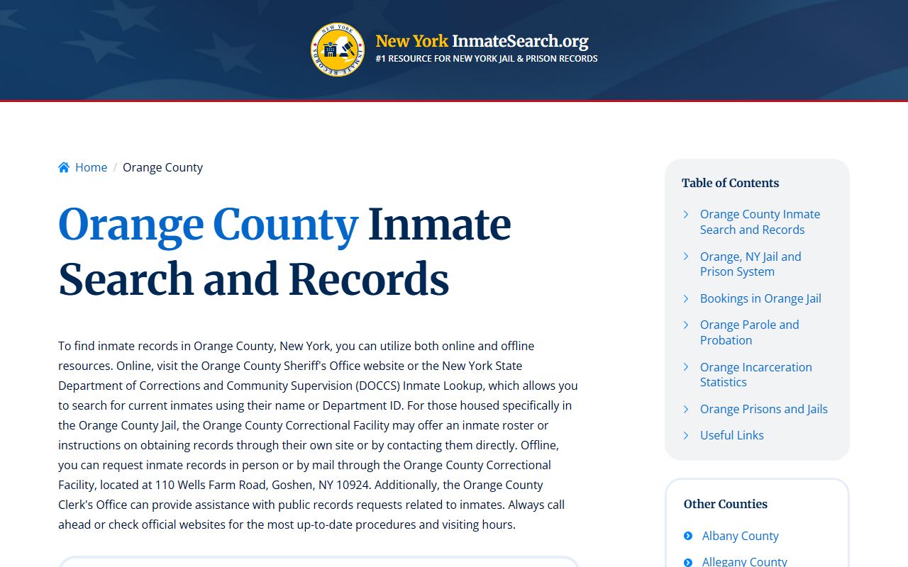 Orange County inmate search resource showing recent bookings and jail information
