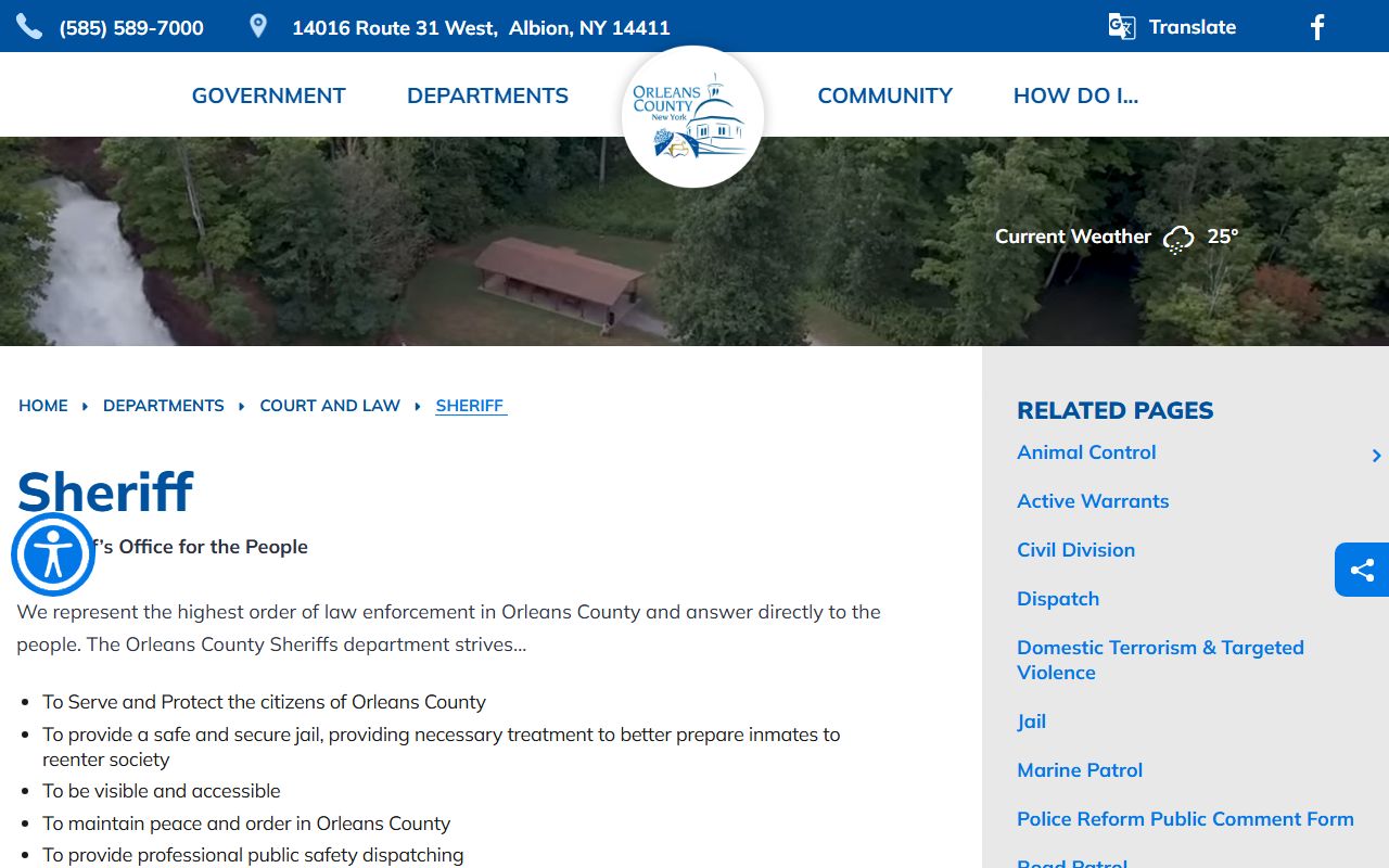 Orleans County Sheriff's Office website showing recent bookings and law enforcement information