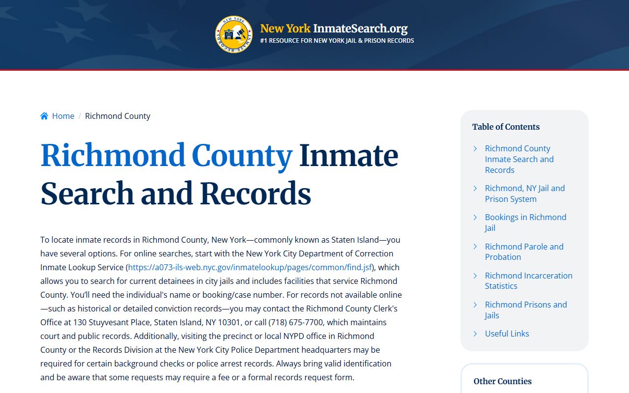 Richmond County inmate search resource showing recent bookings and jail information