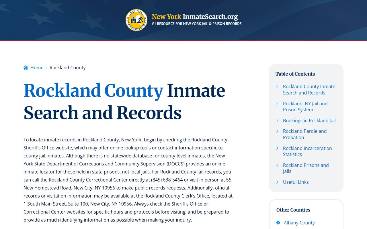 Rockland County inmate search showing recent bookings and custody information