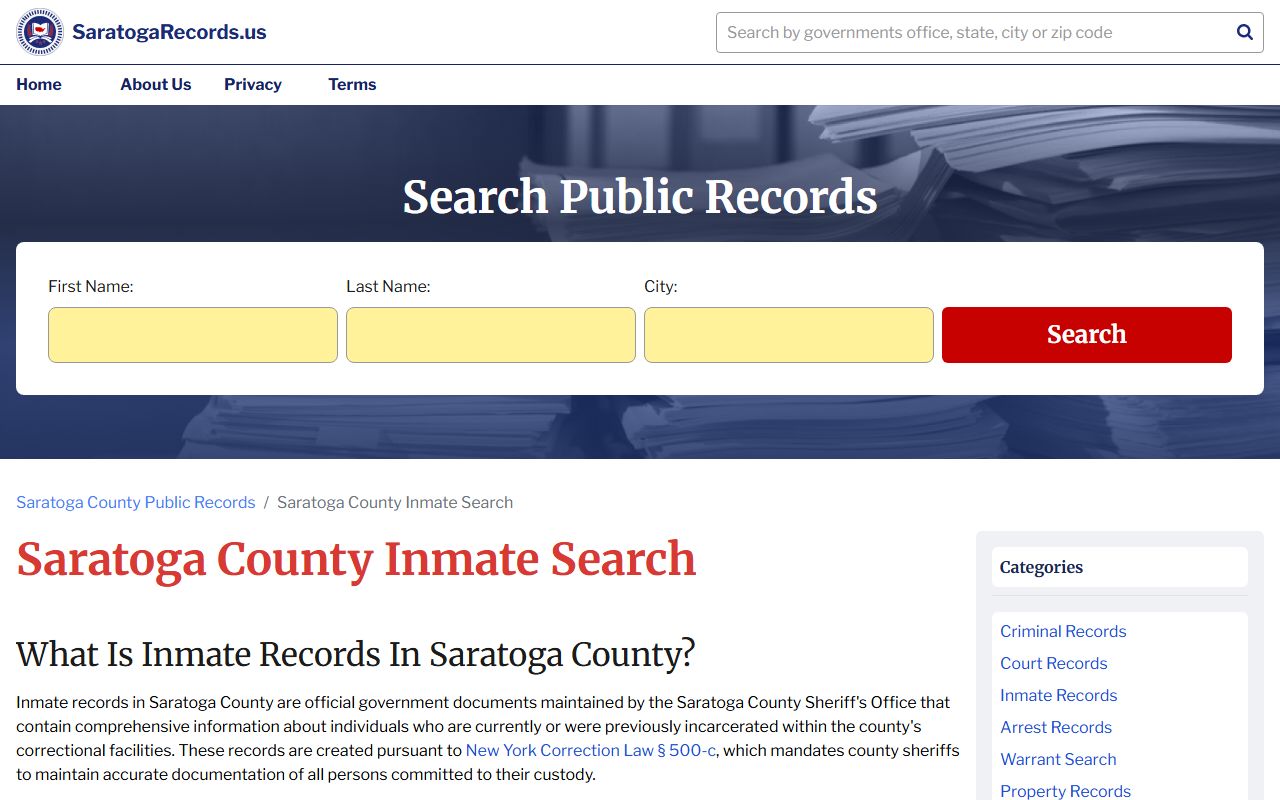 Saratoga County inmate search results showing recent bookings and custody information