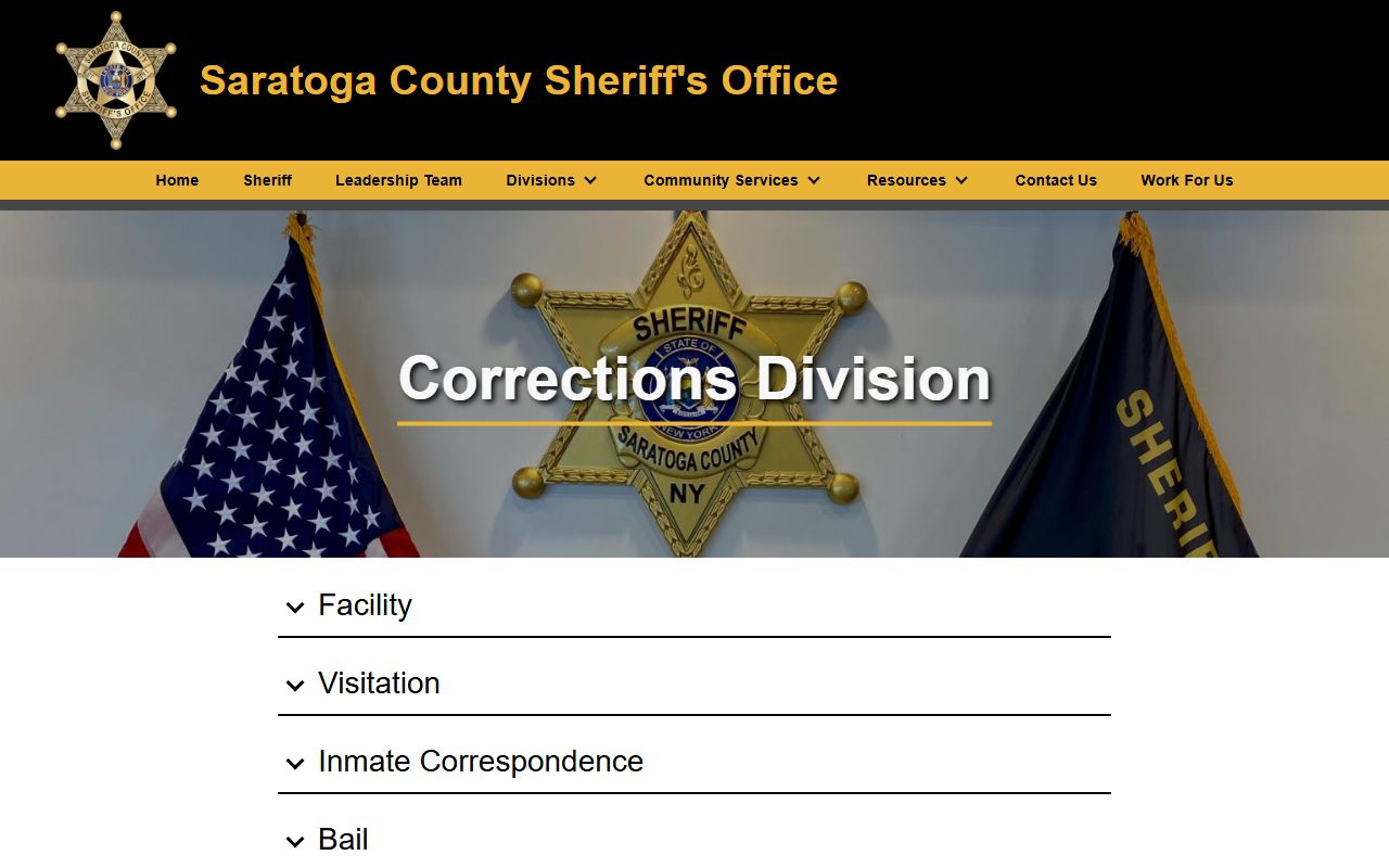Saratoga County Sheriff's Office Corrections Division website showing inmate information