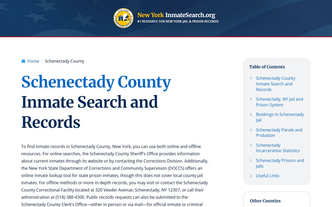 Schenectady County inmate search portal showing booking records and custody details