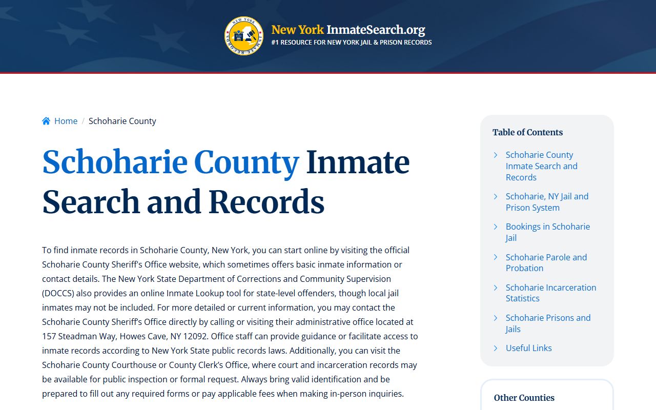 Schoharie County inmate search showing booking records and jail information