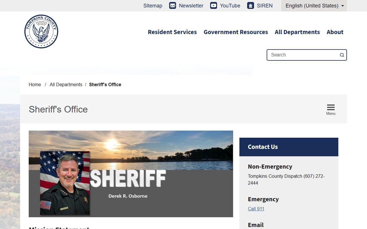 Tompkins County Sheriff's Office website showing inmate information and booking resources