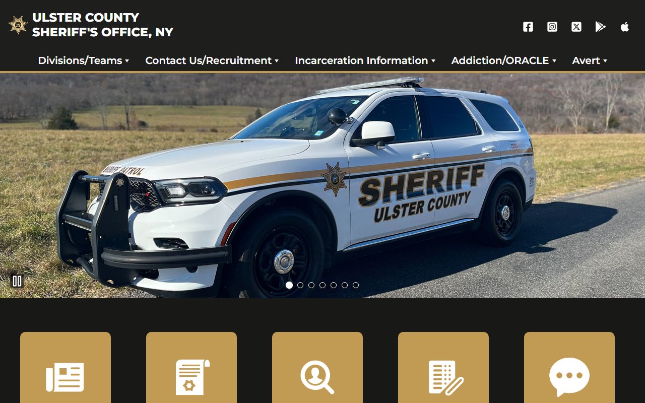 Ulster County Sheriff's Office website showing inmate information and recent bookings access