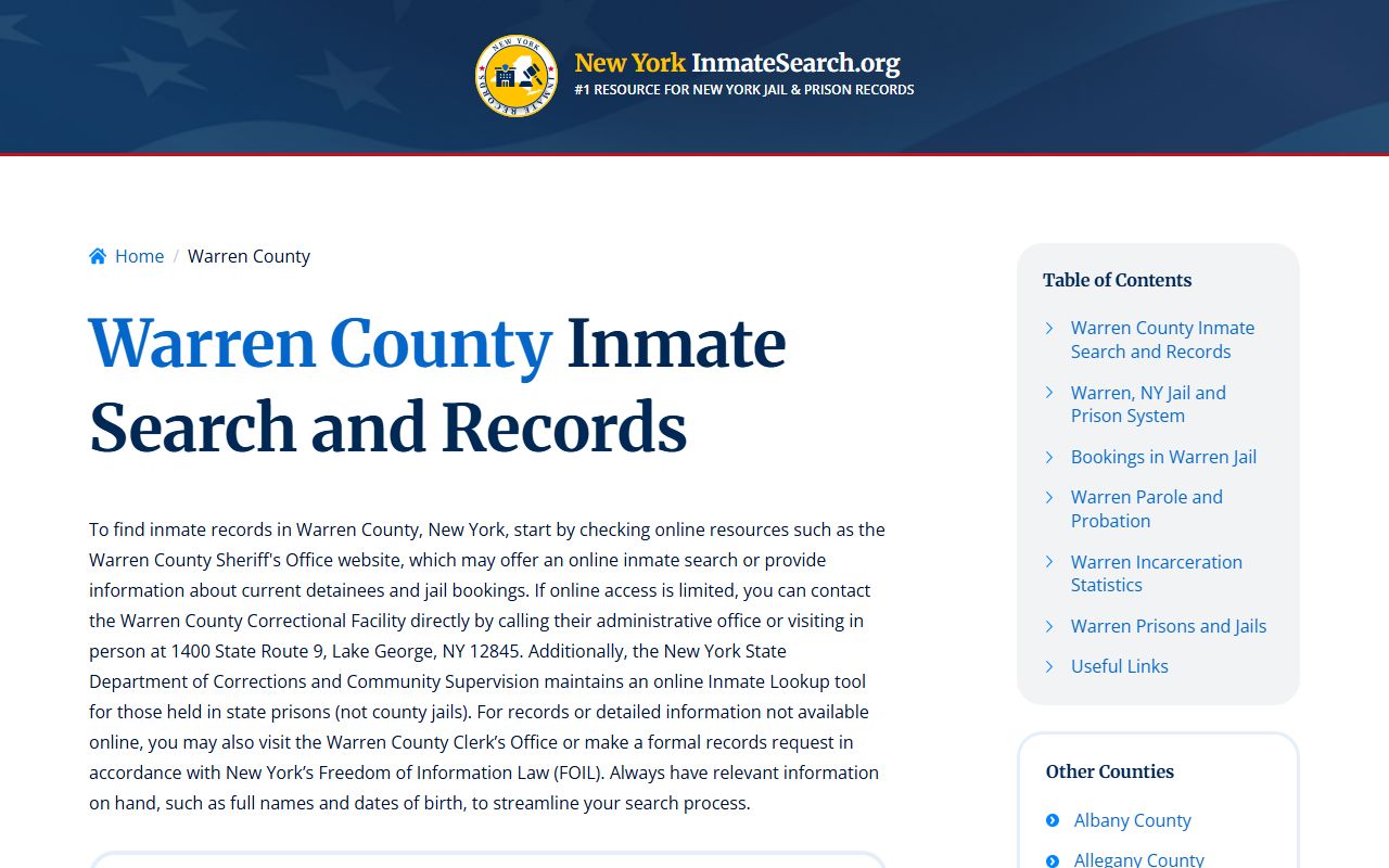 Warren County inmate search showing booking records and jail information