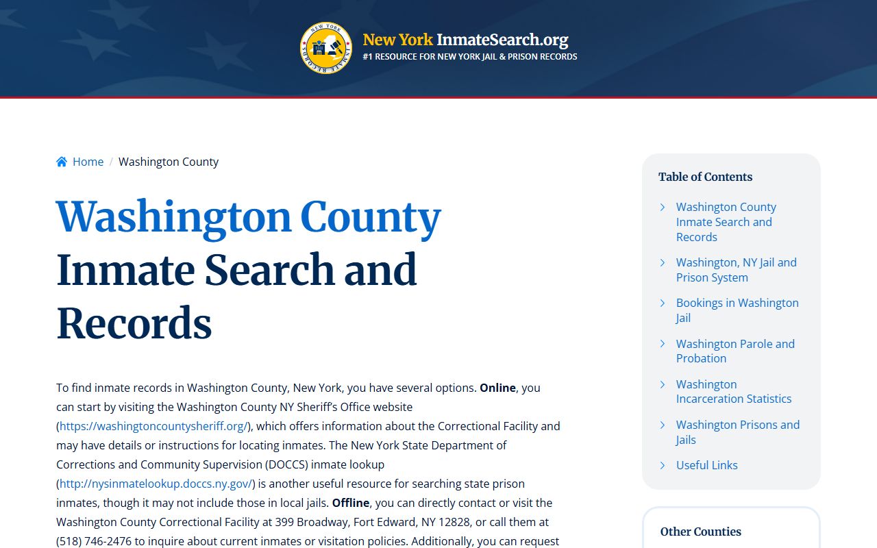 Washington County inmate search showing booking records and custody information