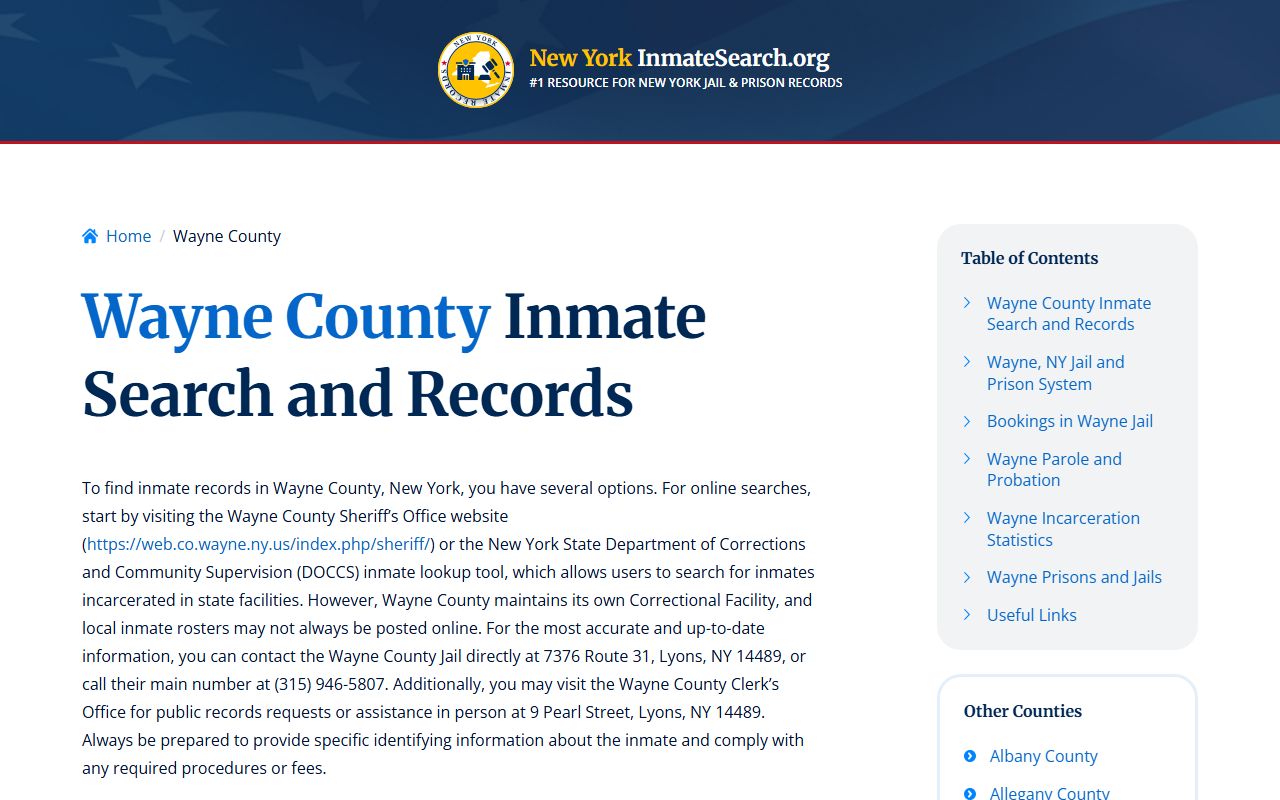 Wayne County inmate search portal showing recent bookings and custody information