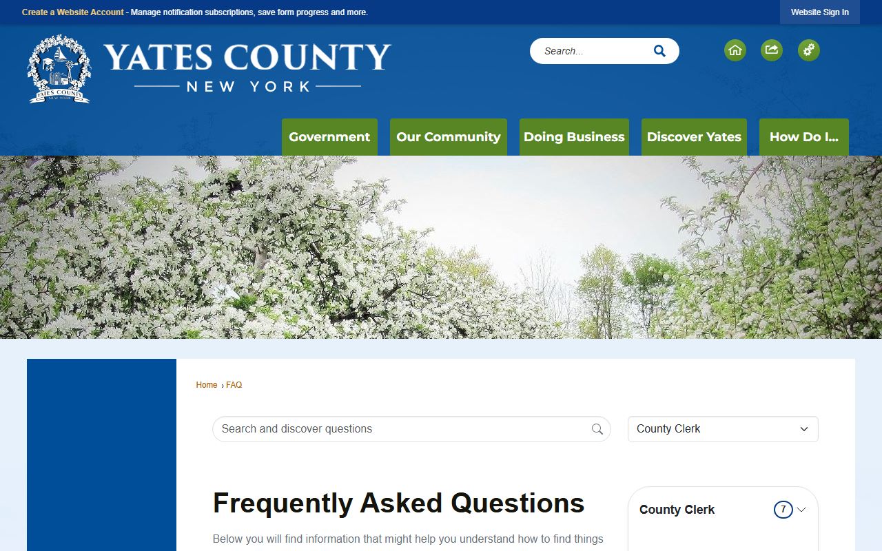 Yates County Sheriff's Office website showing contact information and inmate resources