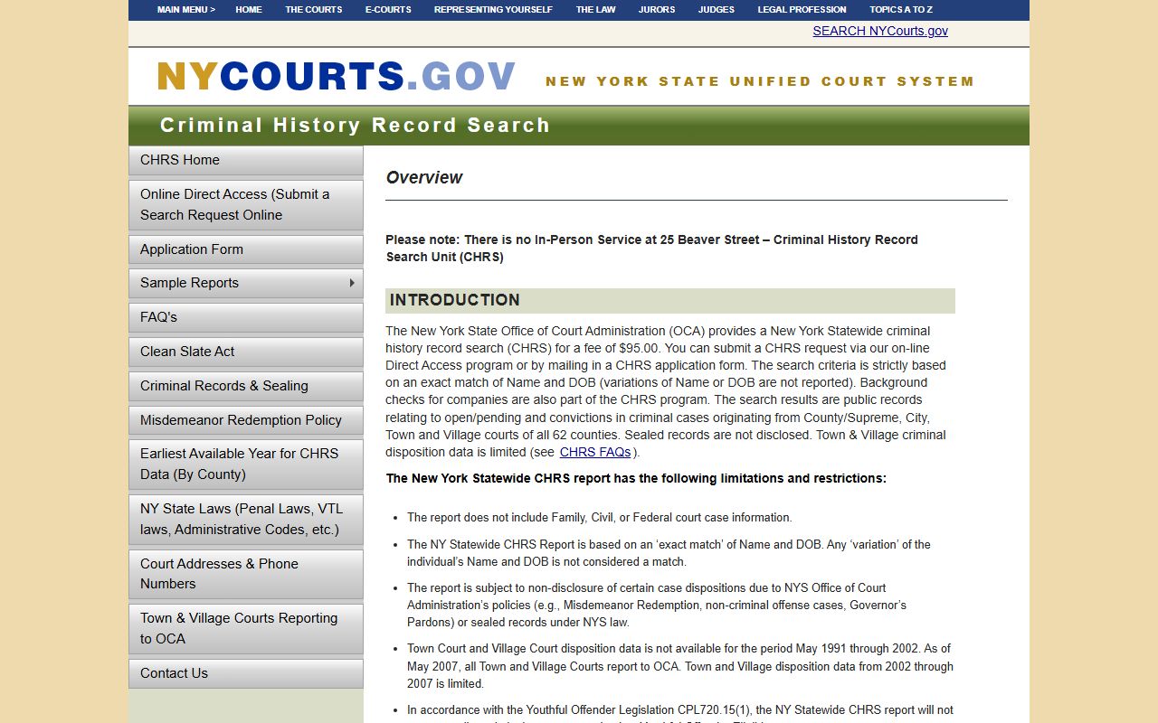 New York State court system website showing public records search tools for Jefferson County recent bookings